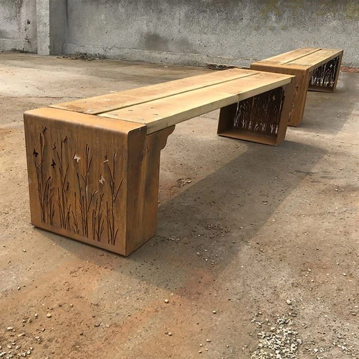 Banco de parque de mobiliario urbano de acero corten