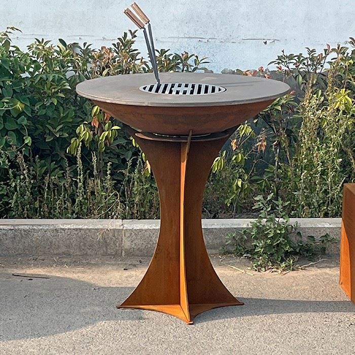 Outdoor Kitchen BBQ Grill Wood Burning Rusty Steel BBQ Grill high quality