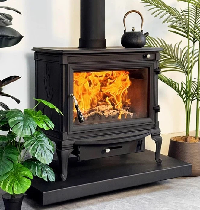 Standing Cast Iron Fireplace Seamlessly Integrates Into Modern Minimalist Home Decor